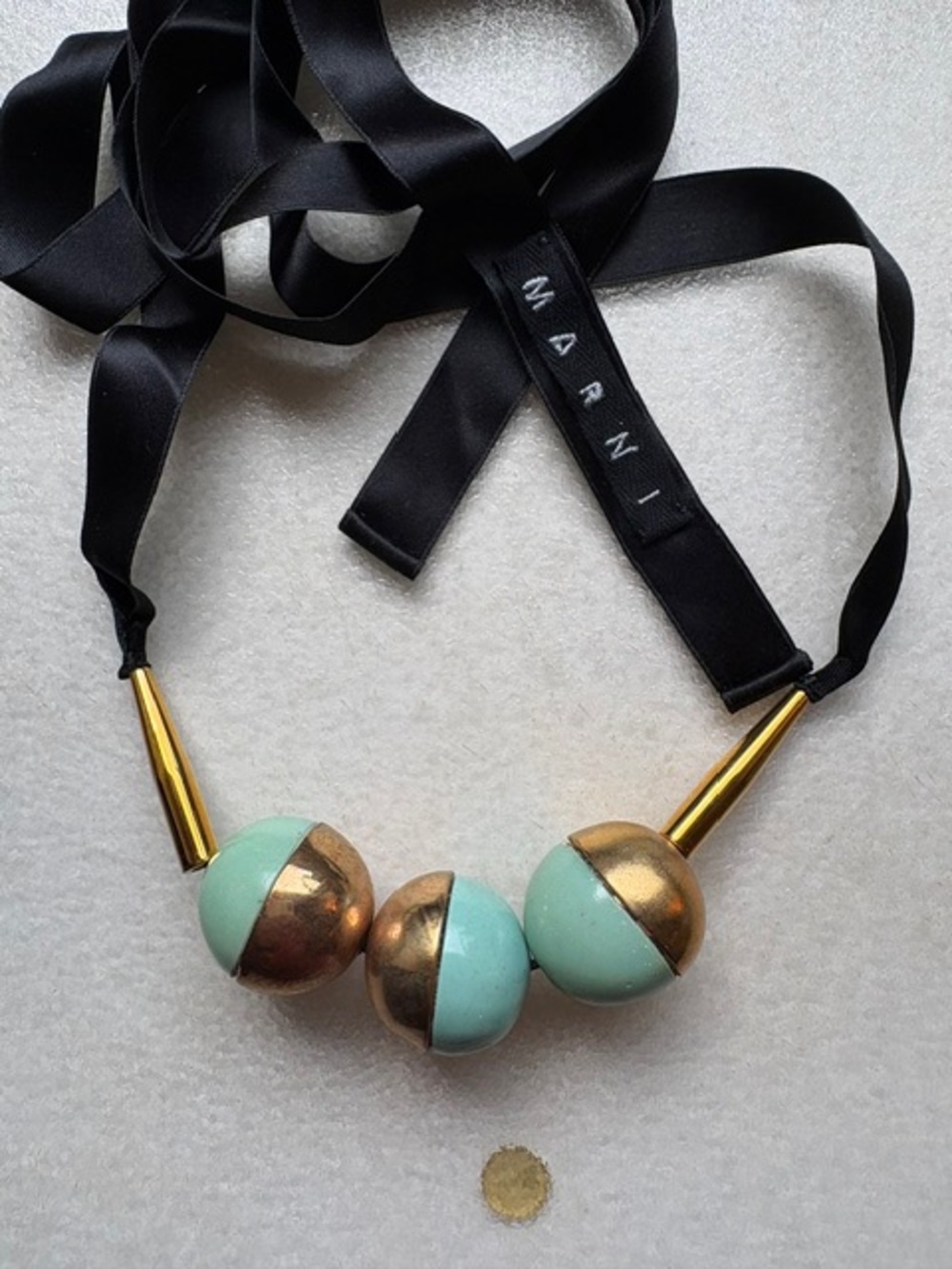 Marni Aqa and Gold Bead Ribbon Necklace